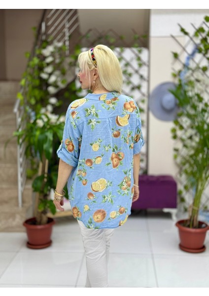 NC154553 Italyan Pamuk Keten Bluz Mavi modelleri