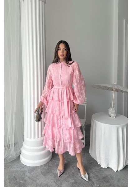 Mint Uzun Volanlı Elbise