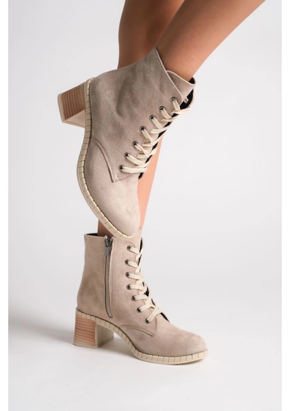 Dıana Bağcıklı Fermuarlı Ortopedik Taban Topuklu Süet Kadın Bot Tt - Ten modelleri