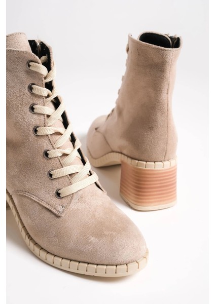 Dıana Bağcıklı Fermuarlı Ortopedik Taban Topuklu Süet Kadın Bot Tt - Ten indirimleri