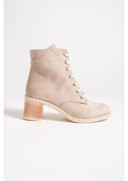 Dıana Bağcıklı Fermuarlı Ortopedik Taban Topuklu Süet Kadın Bot Tt - Ten