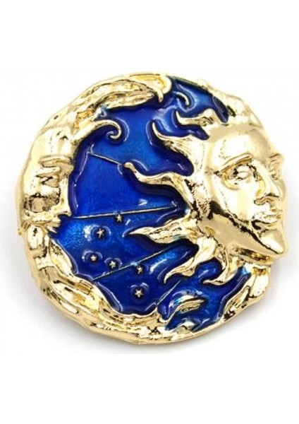 Güneş Ay Broş - Altın