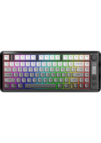 M75 Kablosuz 2.4ghz Kablosuz + Bt Çift Modlu Klavye LED Ekranlı Oyun Klavyesi ile Pbt Knob Rainbow fiyatları