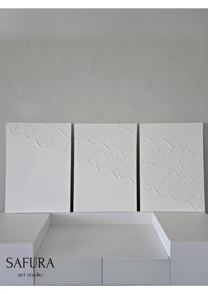 Dokulu Tablo – El Yapımı 3 Boyutlu Alçı Minimalist Dekor, Modern Iskandinav Duvar Sanatı (Dalga No:1 Beyaz) modelleri