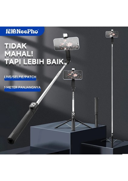 2in1 Selfie Stick Tripod – 170CM Uzatılabilir, Bluetooth Kablosuz Uzaktan Kumanda, 3 Modlu LED Dolgu Işığı, Type-C Şarjlı, Ios & Android Uyumlu | NP-01S modelleri