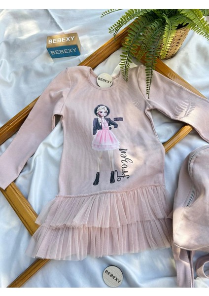 Frozen Çantalı Tüllü Elbise Pembe 33