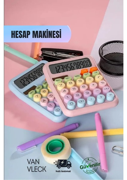 Renkli Hesap Makinesi – Güneş Enerjili ve Pilli, Masaüstü, Dayanıklı ve Pratik