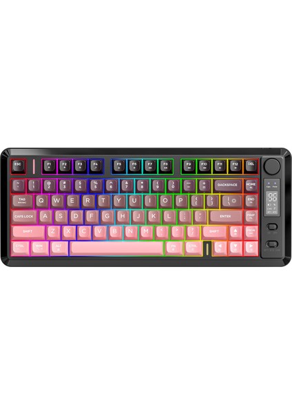 M75 Kablosuz 2.4ghz Kablosuz + Bt Çift Modlu Klavye LED Ekranlı Oyun Klavyesi ile Pbt Knob Rainbow