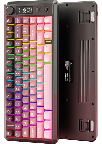 M75 Kablosuz 2.4ghz Kablosuz + Bt Çift Modlu Klavye LED Ekranlı Oyun Klavyesi ile Pbt Knob Rainbow fiyatları