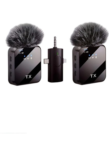 Kablosuz Tüylü Yaka Mikrofonu iPhone 3.5mm Aux iPhone Type-C Pc Tablet Video Kayıt Vlog Usb-C