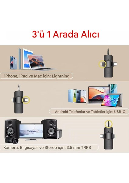 Kablosuz Tüylü Yaka Mikrofonu iPhone 3.5mm Aux iPhone Type-C Pc Tablet Video Kayıt Vlog Usb-C fiyatları
