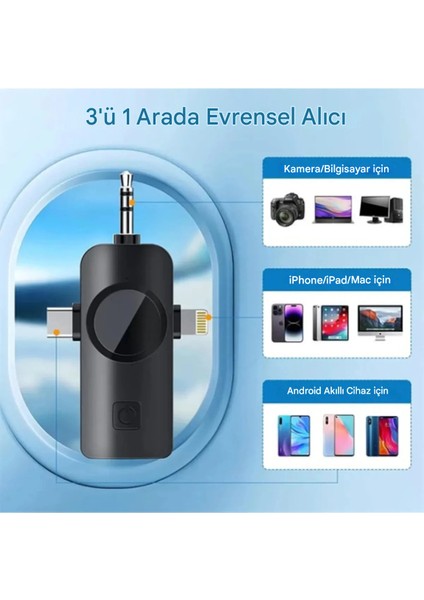 Kablosuz Tüylü Yaka Mikrofonu iPhone 3.5mm Aux iPhone Type-C Pc Tablet Video Kayıt Vlog Usb-C indirimleri