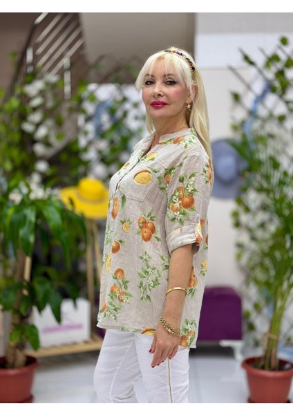 NC154553 Italyan Pamuk Keten Bluz Krem fiyatları