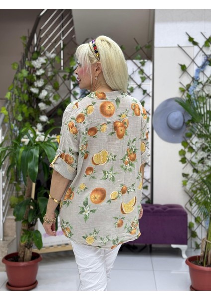 NC154553 Italyan Pamuk Keten Bluz Krem modelleri