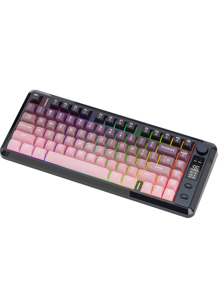 M75 Kablosuz 2.4ghz Kablosuz + Bt Çift Modlu Klavye LED Ekranlı Oyun Klavyesi ile Pbt Knob Rainbow modelleri