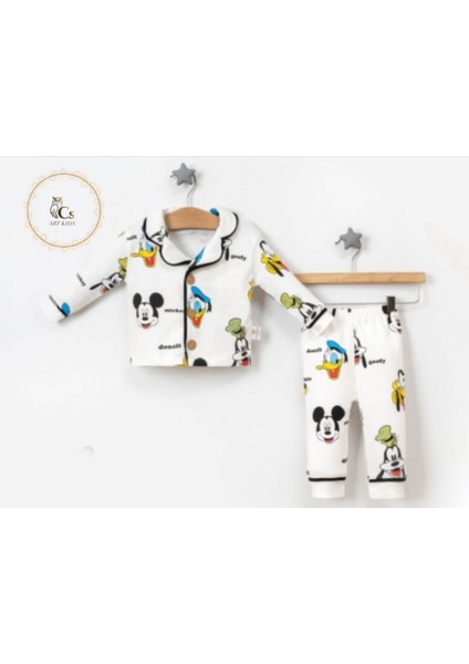 Mickey Mouse Desenli Yakalı Pijama Takım