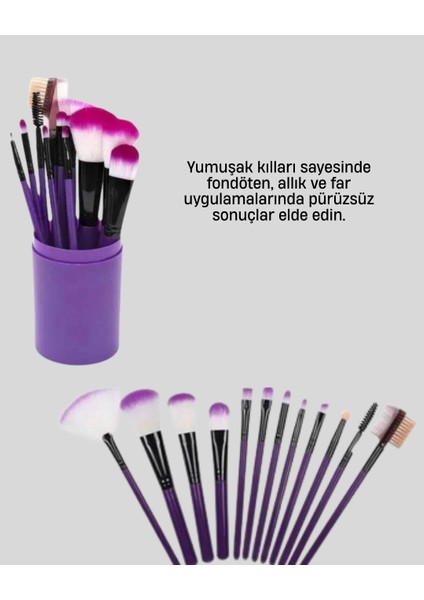 Kusursuz Makyaj Için 12 Parça Profesyonel Fırça Seti Taşınabilir Kutu Hediyeli modelleri
