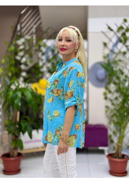 NC154553 Italyan Pamuk Keten Bluz Turkuaz fiyatları