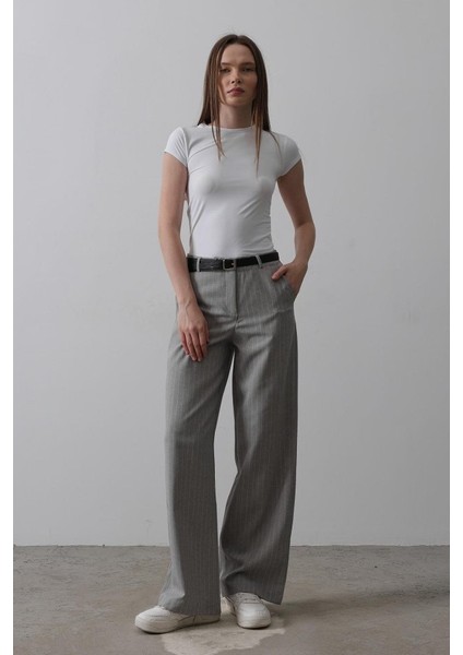 Kemerli Palazzo Pantolon - Haki-Beyaz modelleri