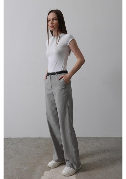 Kemerli Palazzo Pantolon - Haki-Beyaz fırsatları