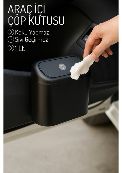 Mithra Life Kapaklı Taşınabilir Araç Içi Mini Çok Amaçlı Çöp Kutusu MIT1254