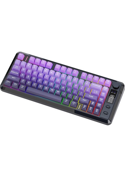 M75 Kablosuz 2.4ghz Kablosuz + Bt Çift Modlu Klavye LED Ekranlı Oyun Klavyesi ile Pbt Knob Rainbow