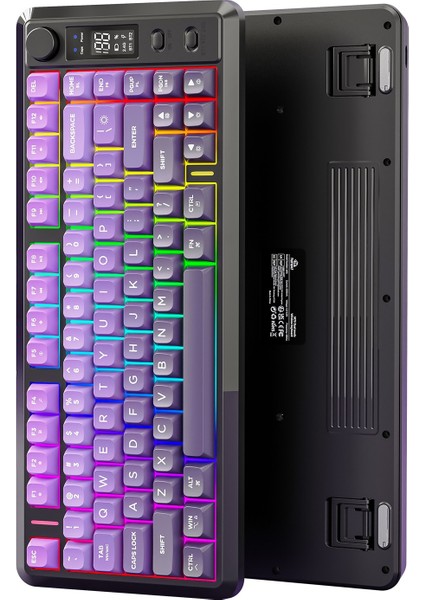 M75 Kablosuz 2.4ghz Kablosuz + Bt Çift Modlu Klavye LED Ekranlı Oyun Klavyesi ile Pbt Knob Rainbow fırsatları