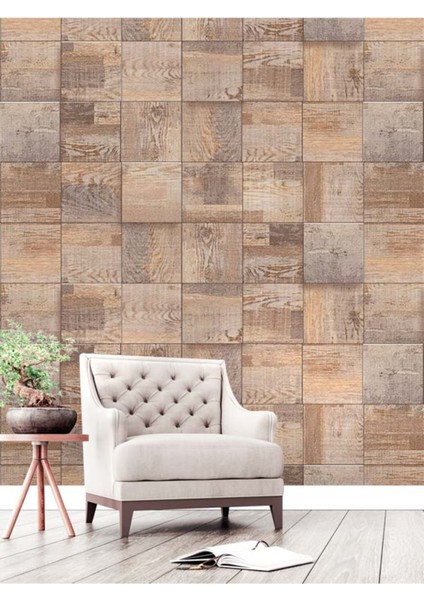 Kare Ahşap Desenli Isı ve Ses Yalıtımlı Sağlıklı Tekstil Duvar Kağıdı