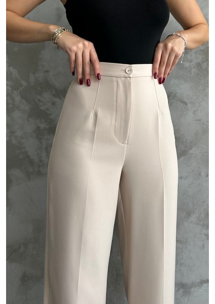 Kadın Yeni Sezon Yüksek Bel Klasik Krem Kumaş Pantolon Krem / Xl fiyatları