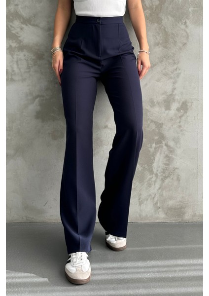 Kadın Yeni Sezon Yüksek Bel Klasik Lacivert Kumaş Pantolon Lacivert / L indirimleri