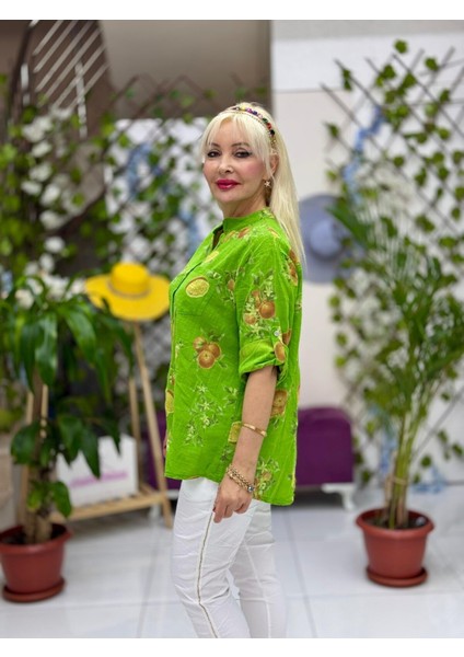 NC154553 Italyan Pamuk Keten Bluz Yeşil fiyatları