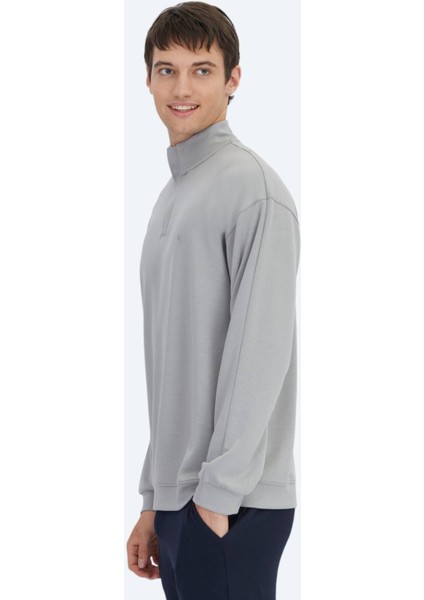 Gri Dik Yaka Sweatshırt