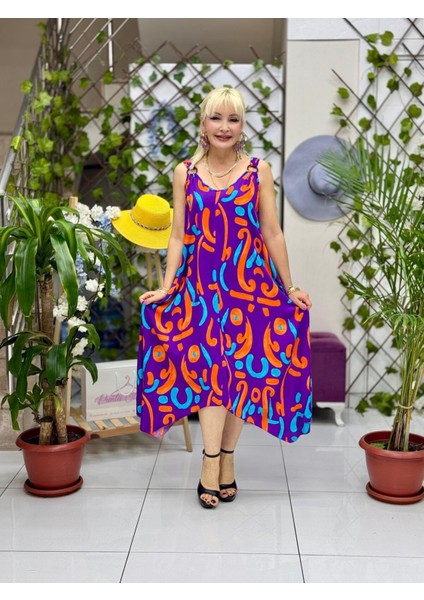 HL14042 Omzu Halkalı Askılı Viskon Hilal Elbise fiyatları