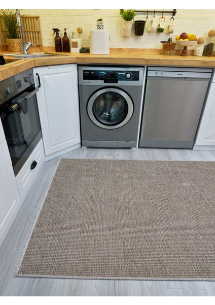 2412 Bej - Akrilik Dokuma Halı | Düz Renk Saçaklı Model