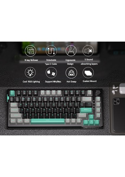 SKY81 83 Tuş Kablolu Rgb Hot-Swap Gasket Gri-Siyah Gaming Klavye indirimleri