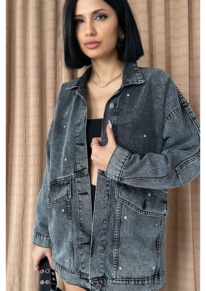 Mavi Taşlı Kot Ceket