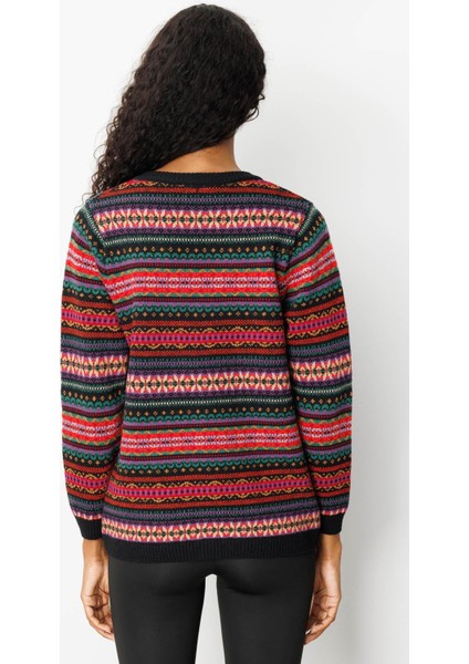 Kadın V Yaka Jakarlı Yün Hırka Siyah fırsatları