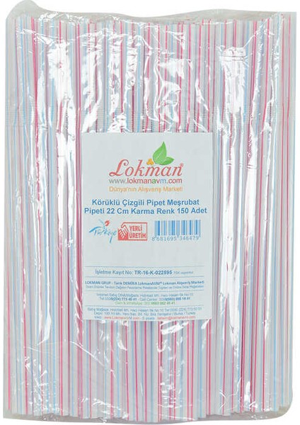 Körüklü Çizgili Pipet Ayran Kola Meşrubat Pipeti 22 cm Karma Renk 150 Adet Paket fiyatları