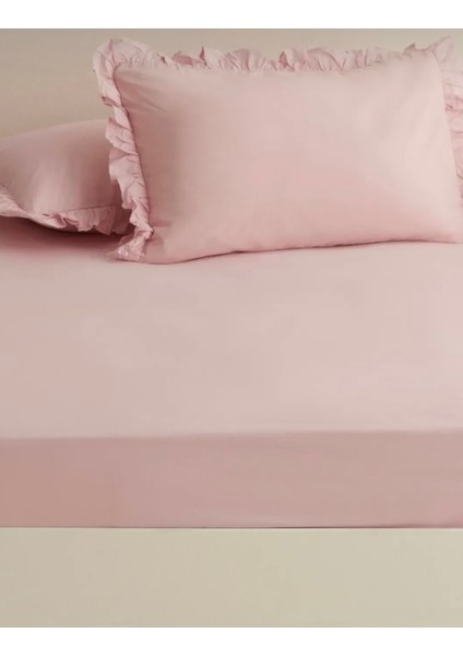 Fırfırlı Çift Kişilik Lastikli Çarşaf Seti - 3 Parça | Pembe fiyatları
