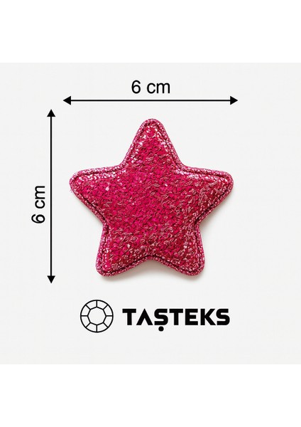 Ütülenebilen Veya Sticker Olarak Kullanılabilen Fuşya Pembe Simli Kabarık Yıldız Patch