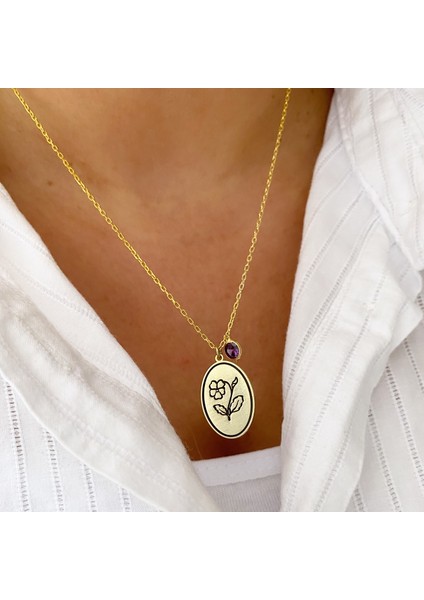 Gümüş Şubat Ayı Doğum Çiçeği Menekşe Kolyesi fiyatları