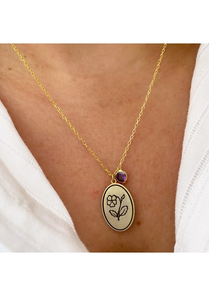 Gümüş Şubat Ayı Doğum Çiçeği Menekşe Kolyesi modelleri