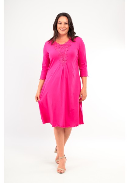 Kadın Yakası Güpürlü A Kesim Yarım Kol Viskon Günlük Midi Boy Büyük Beden Elbise Gecelik fiyatları