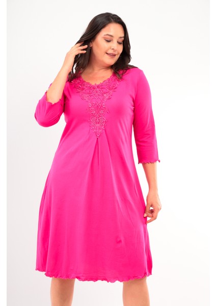 Kadın Yakası Güpürlü A Kesim Yarım Kol Viskon Günlük Midi Boy Büyük Beden Elbise Gecelik indirimleri