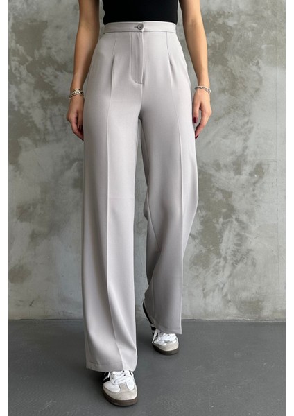 Kadın Yeni Sezon Yüksek Bel Gri Klasik Kumaş Pantolon Gri / Xl fiyatları