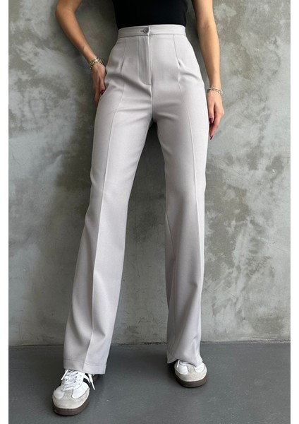 Kadın Yeni Sezon Yüksek Bel Gri Klasik Kumaş Pantolon Gri / Xl fırsatları