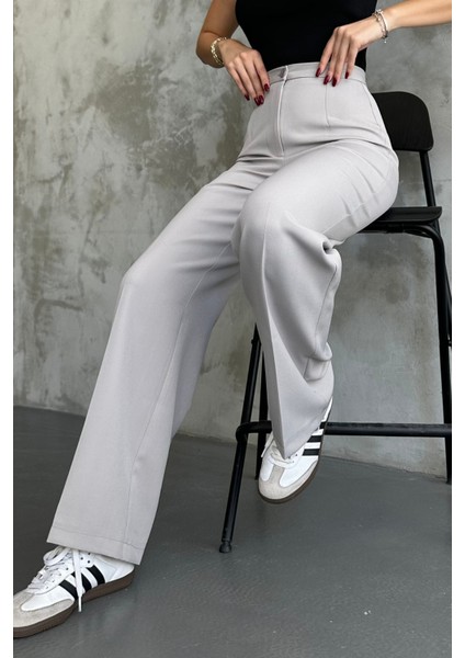 Kadın Yeni Sezon Yüksek Bel Gri Klasik Kumaş Pantolon Gri / Xl indirimleri