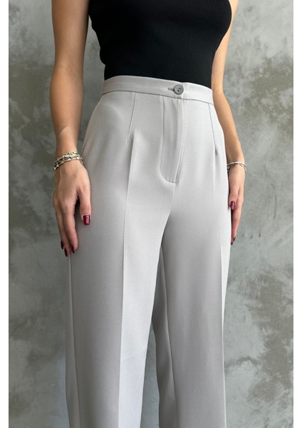 Kadın Yeni Sezon Yüksek Bel Gri Klasik Kumaş Pantolon Gri / Xl