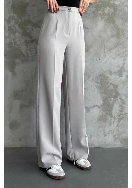 Kadın Yeni Sezon Yüksek Bel Gri Klasik Kumaş Pantolon Gri / Xl