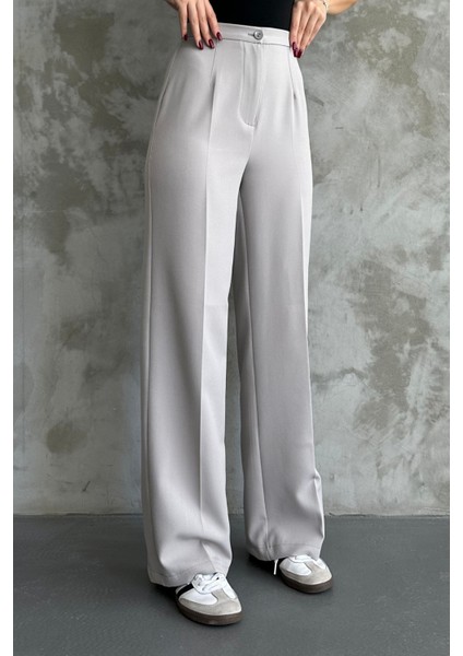 Kadın Yeni Sezon Yüksek Bel Gri Klasik Kumaş Pantolon Gri / Xl